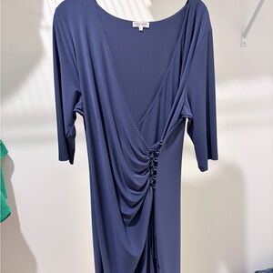 Kiyonna Navy Long Sleeve half-wrap Dress